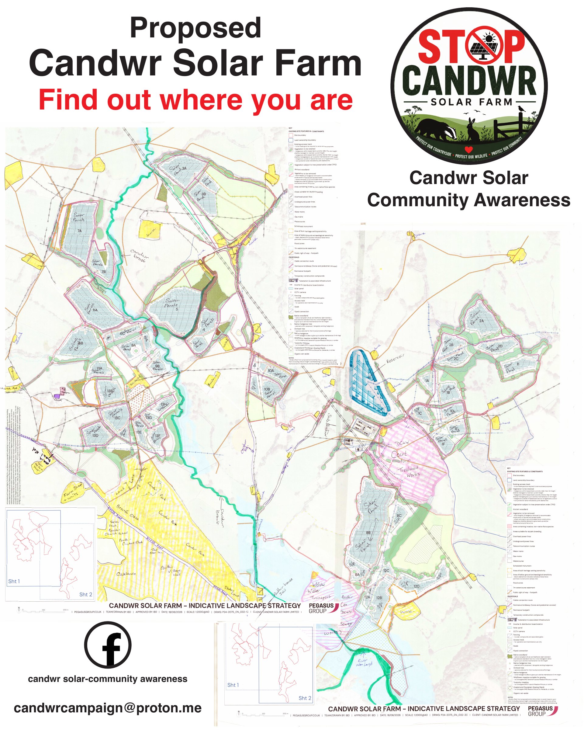 Annotated campaign map showing the proposed Candwr Solar Farm area