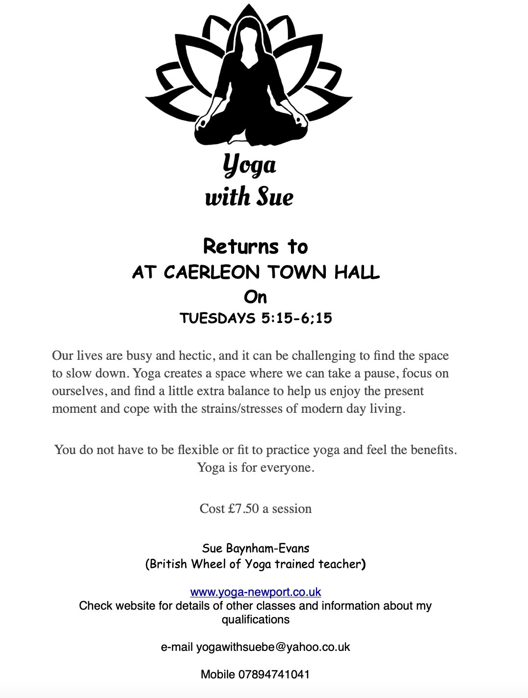 Yoga With Sue Open Caerleon Business Directory